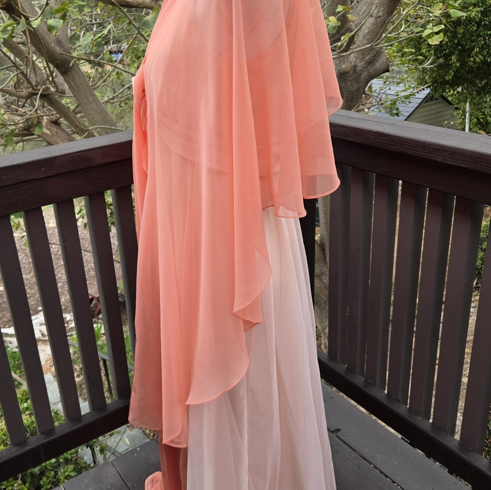 Jack Byan Vintage Seventies Coral Maxi Two-Tone Dress with Scarf Detail - Picture 10 of 10